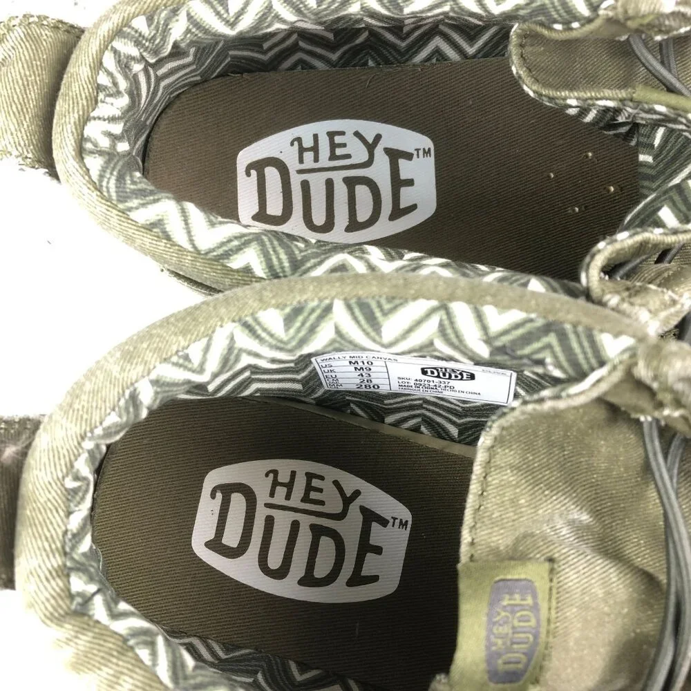 Hey Dude Men's Size 10 Wally Mid Canvas Olive Green Casual Slip On Shoes Ankle